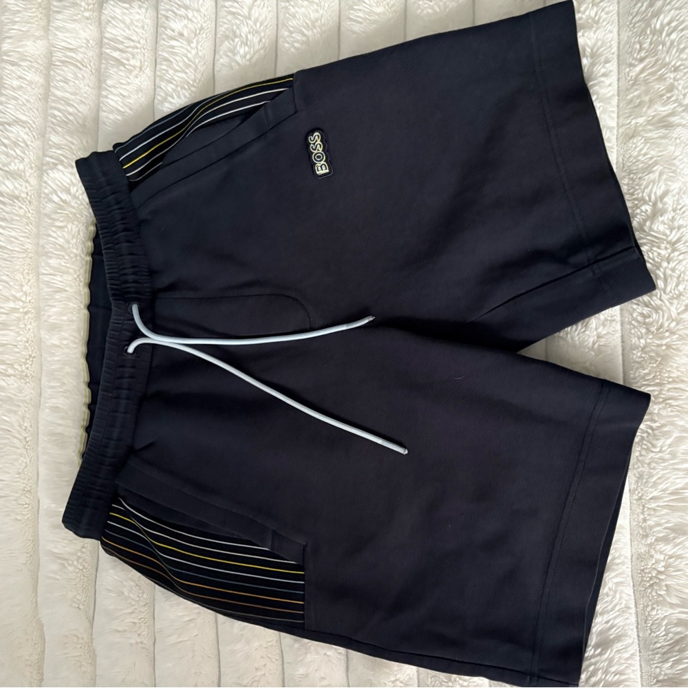 BOSS Black Shorts with Yellow Accents
